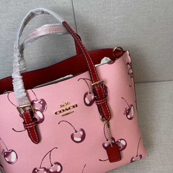 COACH Mollie Tote 25 2way Shoulder Bag Canvas Leather Cherry Pink CR293 Outlet - Picture 5 of 8